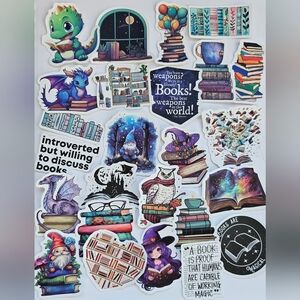 Bookworm themed stickers, avid reader stickers, fantasy .  Journaling,  stationa